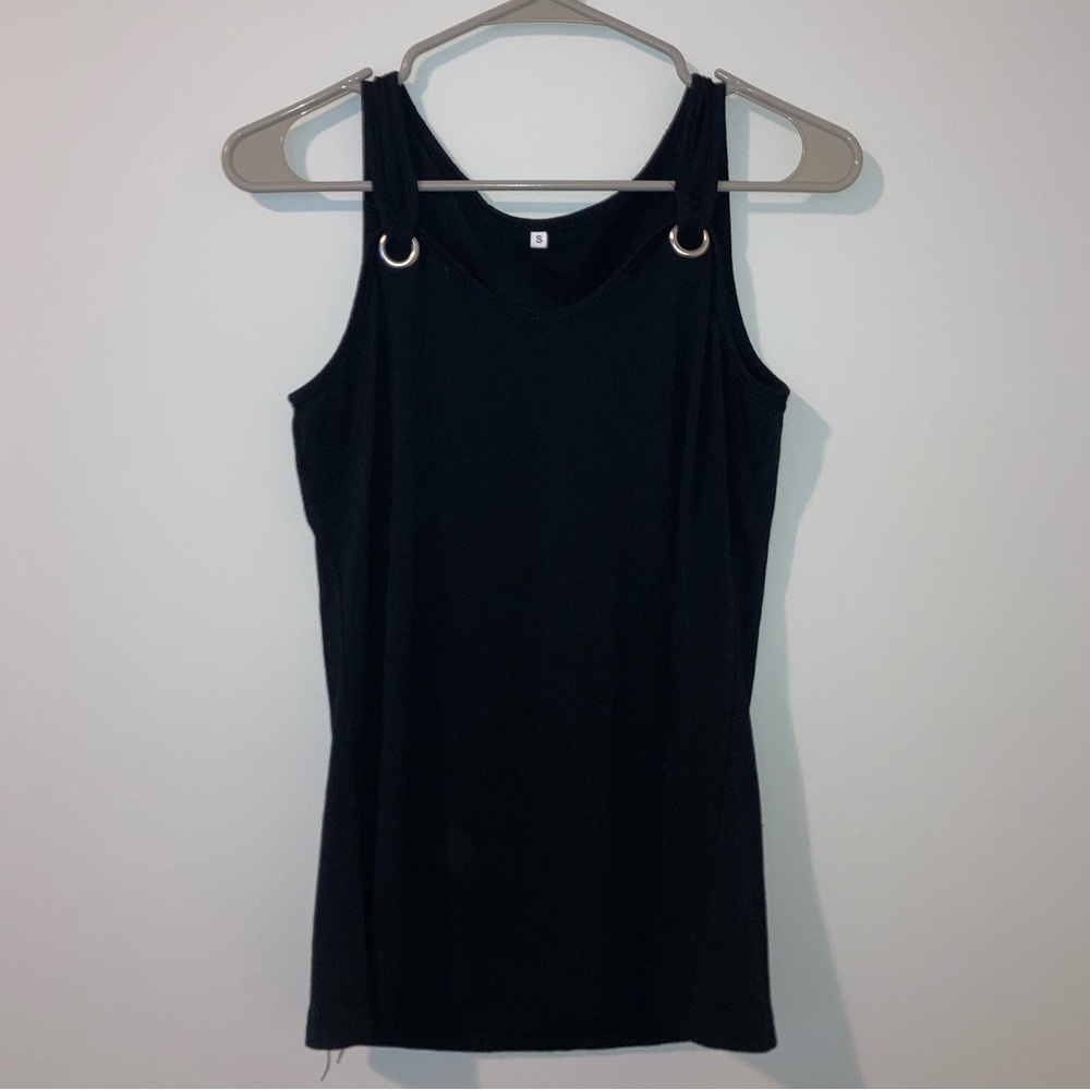 Black Tank Top with Ring Accents